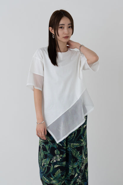 メッシュチュールアシンメトリーカットソー　35372