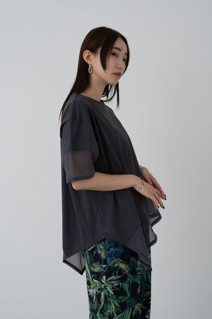 メッシュチュールアシンメトリーカットソー　35372