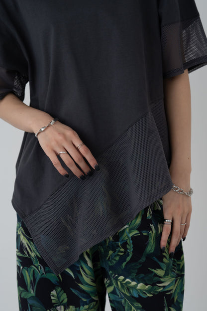 メッシュチュールアシンメトリーカットソー　35372